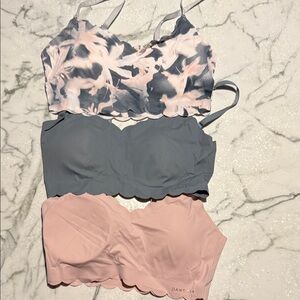 Danskin Bralette Trio - Patterned, Gray, and Pink